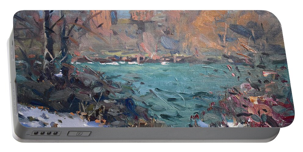 Goat Island Portable Battery Charger featuring the painting Goat Island by Ylli Haruni