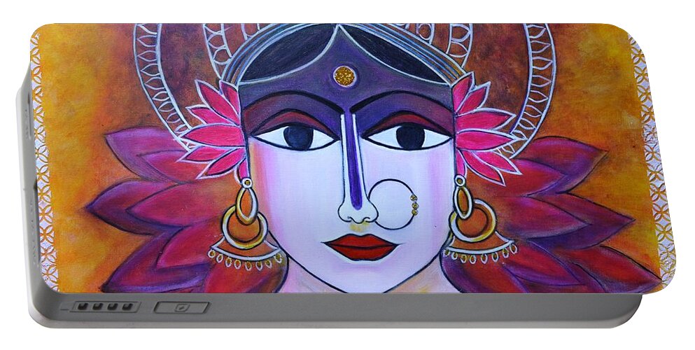 Goddess Portable Battery Charger featuring the painting Goddess Lakshmi painting on canvas by Manjiri Kanvinde