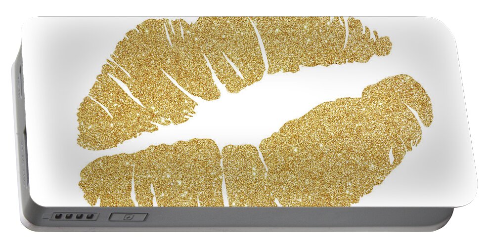 Gold Portable Battery Charger featuring the painting Gold Sparkle Lips by Sd Graphics Studio