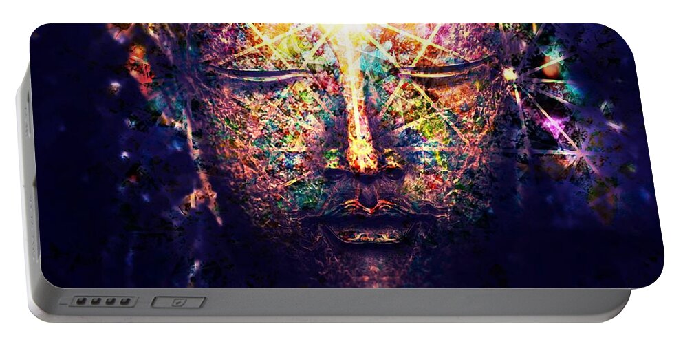 Buda Portable Battery Charger featuring the digital art Golden Budha Face by J U A N - O A X A C A