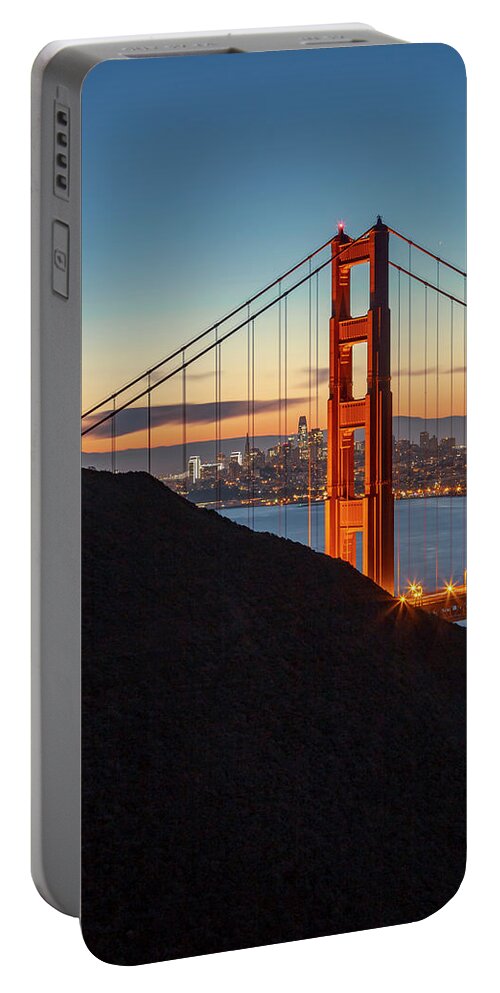 America Portable Battery Charger featuring the photograph Golden Gate Christmas Glow by ProPeak Photography