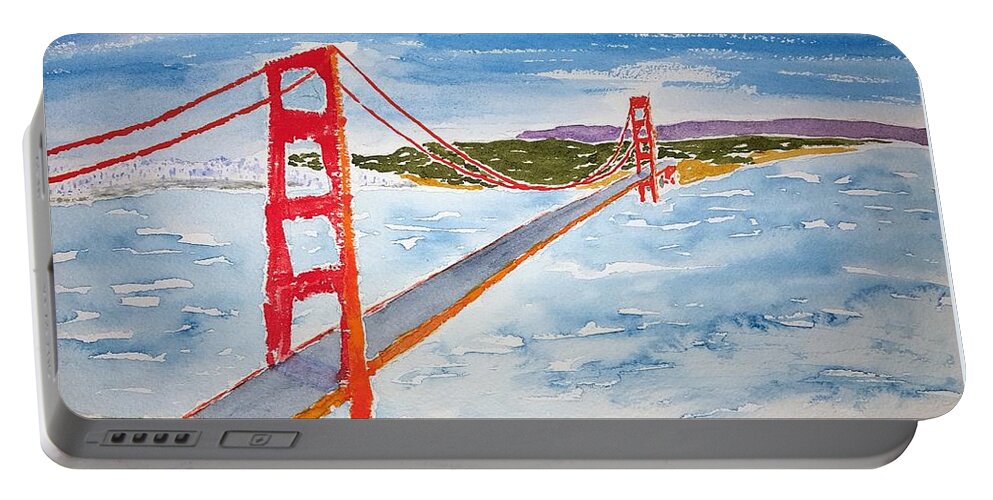 Watercolor Portable Battery Charger featuring the painting Golden Gate Lore by John Klobucher