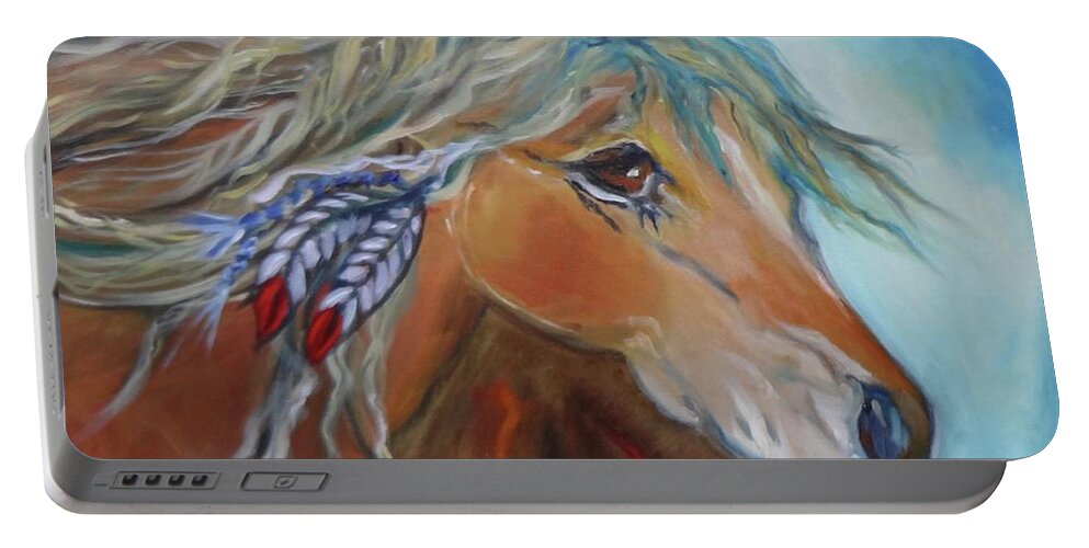 Equine Portable Battery Charger featuring the painting Golden Horse by Jenny Lee