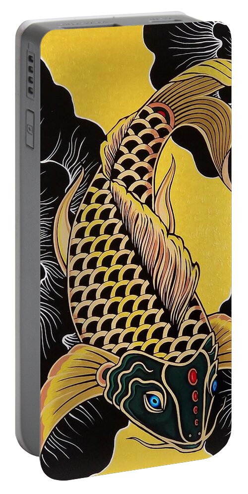  Portable Battery Charger featuring the painting Golden Koi Fish by Bryon Stewart