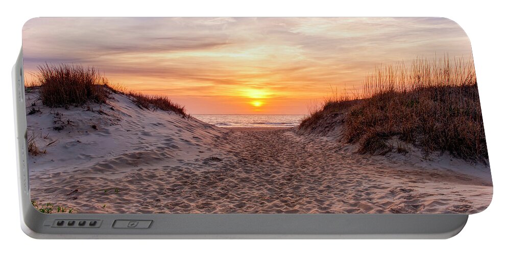 Sunrise Portable Battery Charger featuring the photograph Golden Path at Sandbridge by Donna Twiford