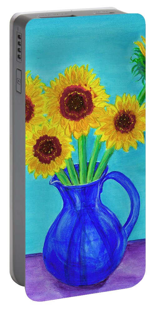 Still Life Portable Battery Charger featuring the painting Golden Sunflowers 20x16 by Santana Star
