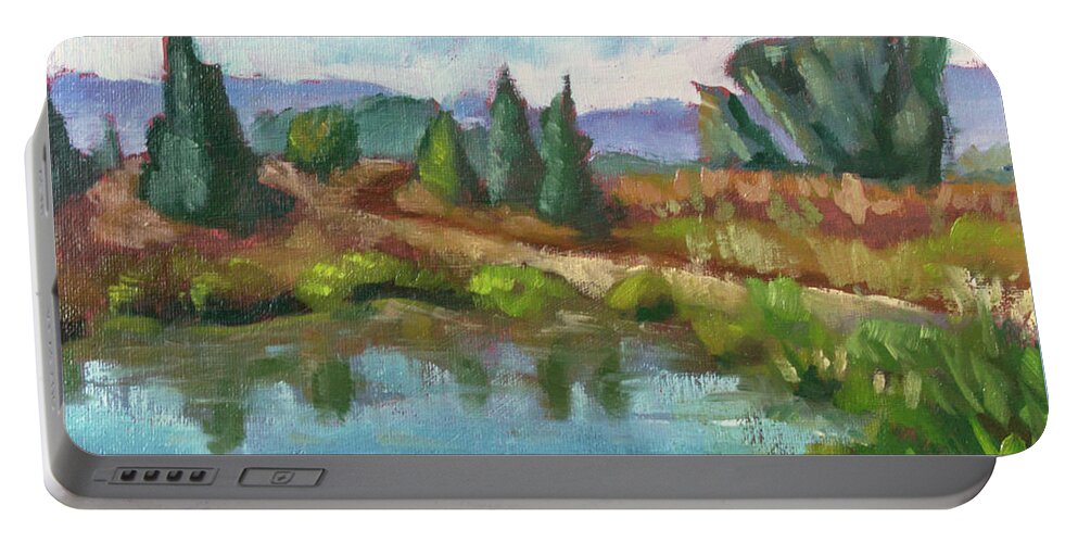 Eugene Portable Battery Charger featuring the painting Golden View by Tara D Kemp