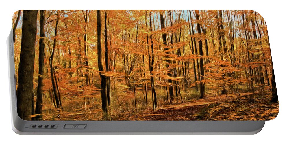 Woods Portable Battery Charger featuring the digital art Golden Walk by Dennis Lundell