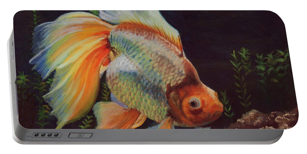 Goldfish Portable Battery Charger featuring the painting Goldilocks by Megan Collins