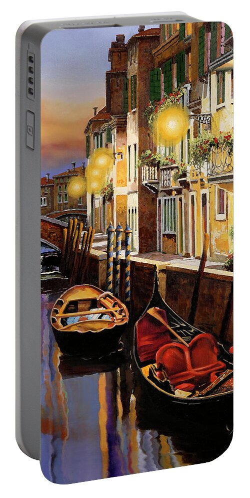 Venice Portable Battery Charger featuring the painting Gondola Al Crepuscolo by Guido Borelli