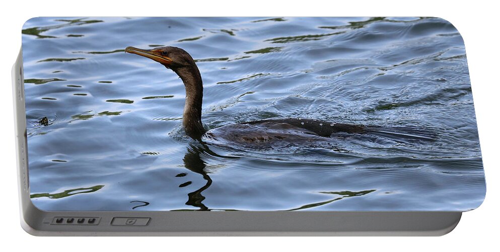 Bird Portable Battery Charger featuring the photograph Good Morning Mr. Turtle Said The Great Cormorant by Sandra Huston
