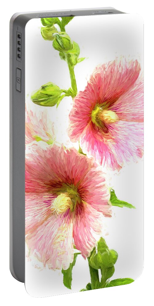 Pink Portable Battery Charger featuring the photograph Gorgeous Old Fashioned Pink Hollyhocks by Kathy Clark