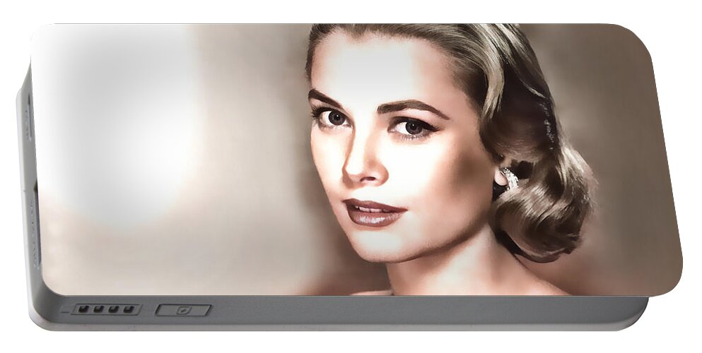 Movie Star Portable Battery Charger featuring the mixed media Grace Kelly Art by Marvin Blaine