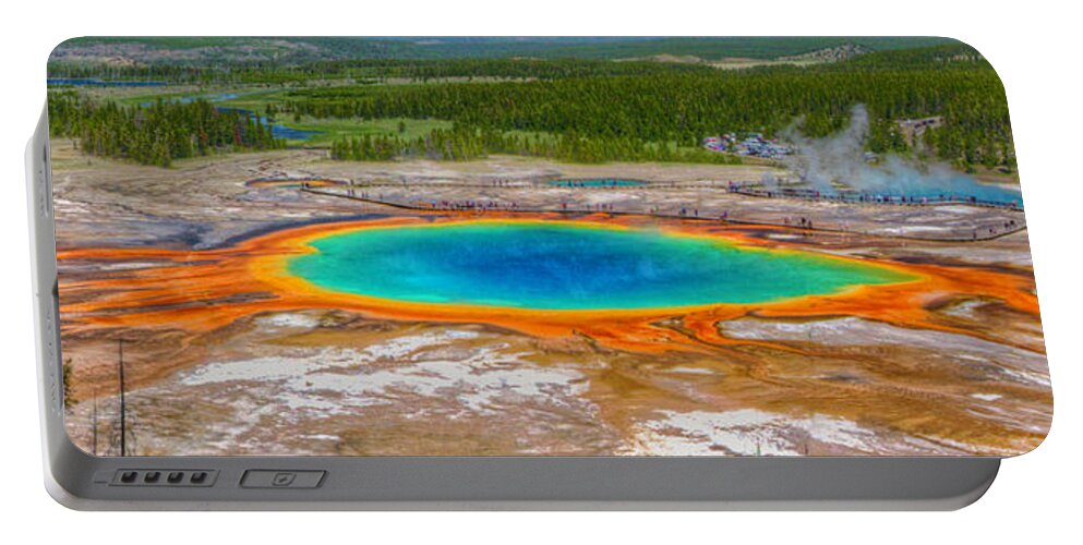 Grand Prismatic Spring Portable Battery Charger featuring the photograph Grand Prismatic Spring 2011-06 01 Panorama by Jim Dollar