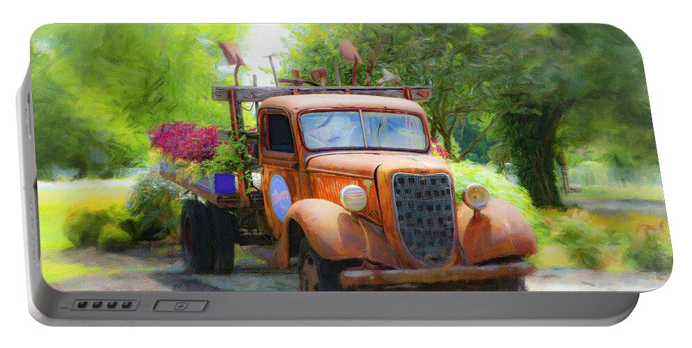 Truck Portable Battery Charger featuring the photograph Grandmas Old Truck by Diane Lindon Coy