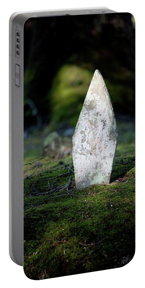 Gravestone Portable Battery Charger featuring the photograph Gravestone Under a Tree by T Lynn Dodsworth
