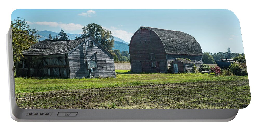Gray Garage Faded Barn Portable Battery Charger featuring the photograph Gray Garage Faded Barn by Tom Cochran