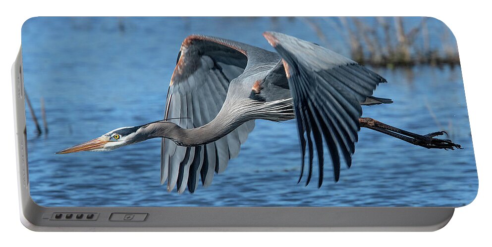 Nature Portable Battery Charger featuring the photograph Great Blue Heron in Flight DMSB0151 by Gerry Gantt