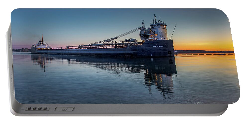 John D. Leitch Portable Battery Charger featuring the photograph Great Lake Freighter John D. Leitch Sunrise-1747 by Norris Seward