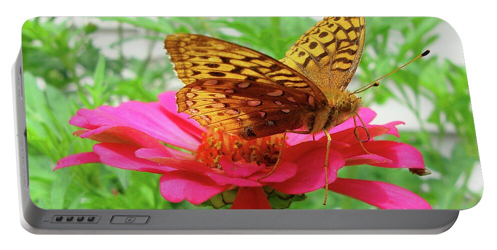 Great Spangled Fritillary Portable Battery Charger featuring the photograph Great Spangled Fritillary and Zinnia 4 by Amy E Fraser