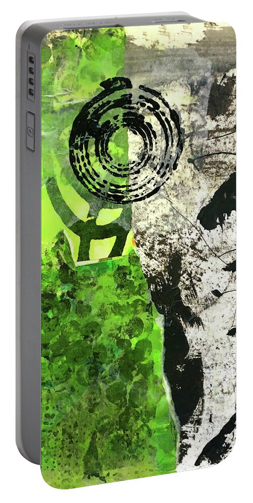 Large Textured Abstract Portable Battery Charger featuring the painting Green Balance No. 3 by Nancy Merkle