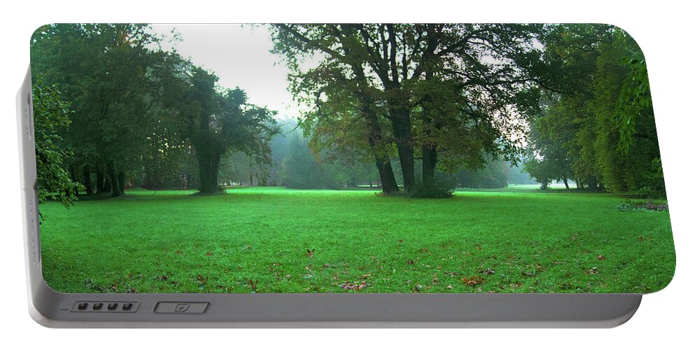Landscape Park Portable Battery Charger featuring the photograph Green dawn in autumn by Sun Travels