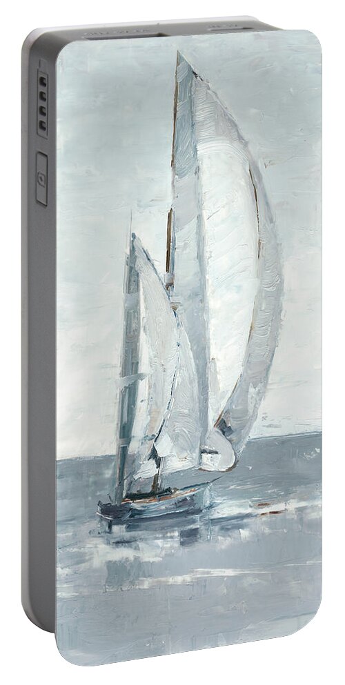 Transportation & Travel+boats Portable Battery Charger featuring the painting Grey Seas II by Ethan Harper