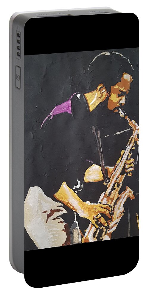 Grover Washington Jr Portable Battery Charger featuring the painting Grover Washington Jr by Rachel Natalie Rawlins