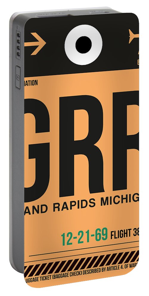 Vacation Portable Battery Charger featuring the digital art GRR Grand Rapids Luggage Tag I by Naxart Studio