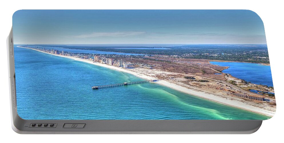  Portable Battery Charger featuring the photograph GSP Pier and Beach by Gulf Coast Aerials -