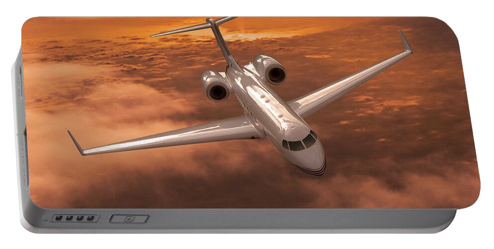 Gulfstream 550 Business Jet Portable Battery Charger featuring the digital art Gulfstream 550 Out of the Sunset by Erik Simonsen