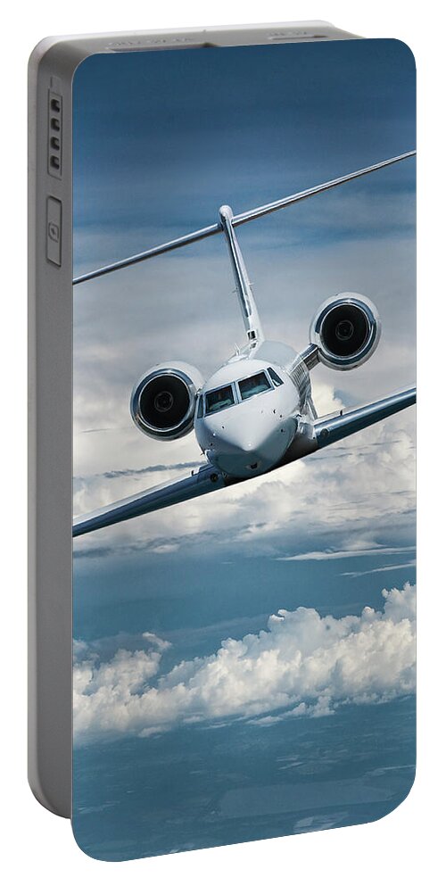 Gulfstream V Business Jet Portable Battery Charger featuring the mixed media Gulfstream V Business Jet by Erik Simonsen
