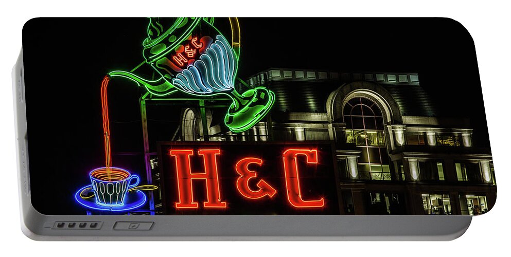 H&c Coffee Sign Portable Battery Charger featuring the photograph H and C Coffee Sign Roanoke Virginia by Julieta Belmont
