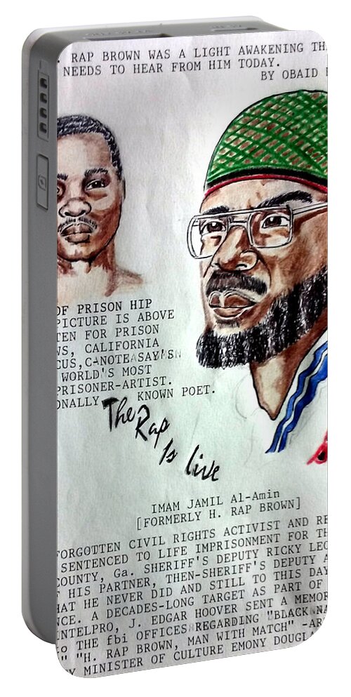 Black Art Portable Battery Charger featuring the drawing H. Rap Brown featuring C-Note by Joedee