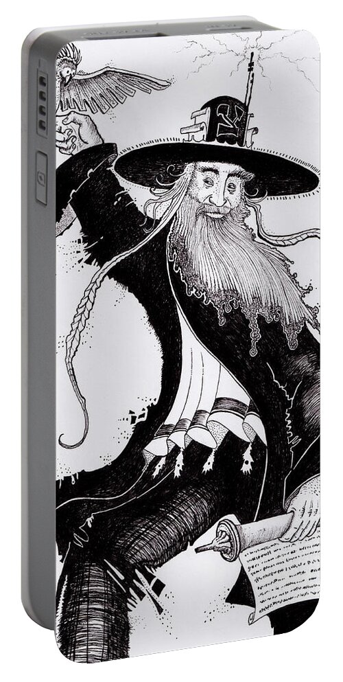 Rabbi Portable Battery Charger featuring the drawing Ha Tzadik by Yom Tov Blumenthal