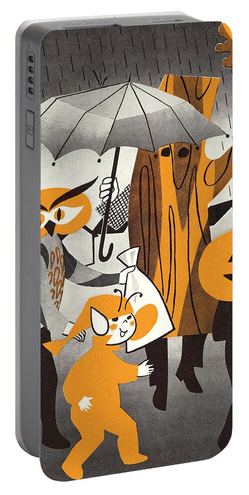 Animal Portable Battery Charger featuring the drawing Halloween Trick-or-Treaters by CSA Images