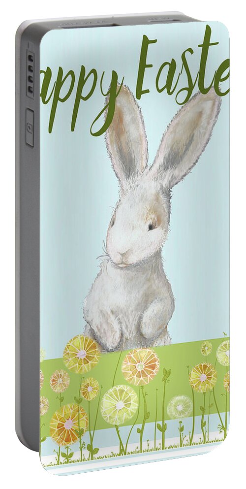 Happy Portable Battery Charger featuring the mixed media Happy Easter Bunny I by Diannart