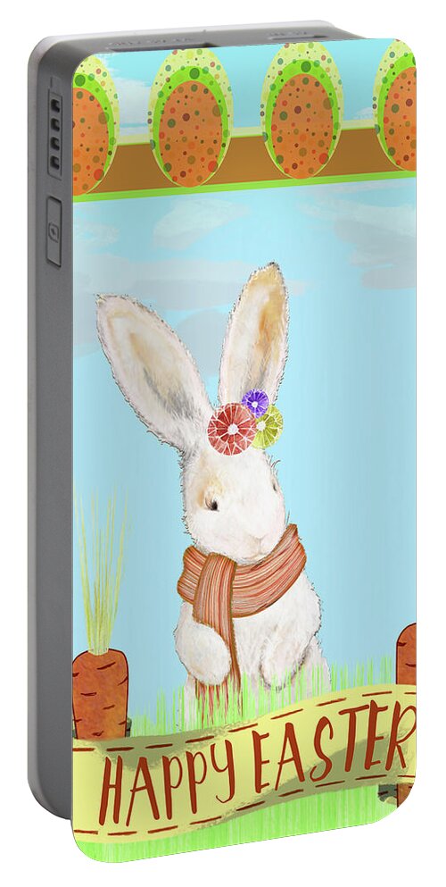 Happy Portable Battery Charger featuring the mixed media Happy Easter Bunny Iv by Diannart