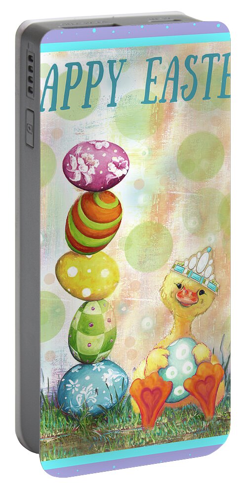 Happy Portable Battery Charger featuring the mixed media Happy Easter Eggs by Diannart