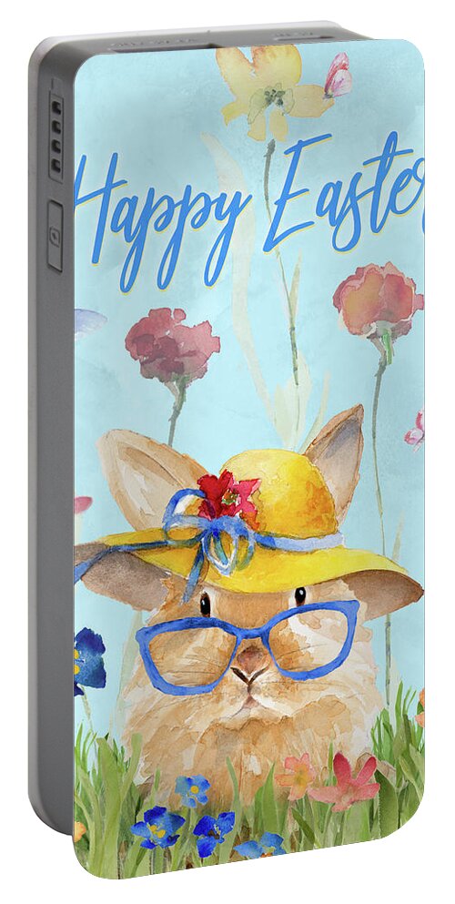 Happy Portable Battery Charger featuring the mixed media Happy Easter Garden by Lanie Loreth