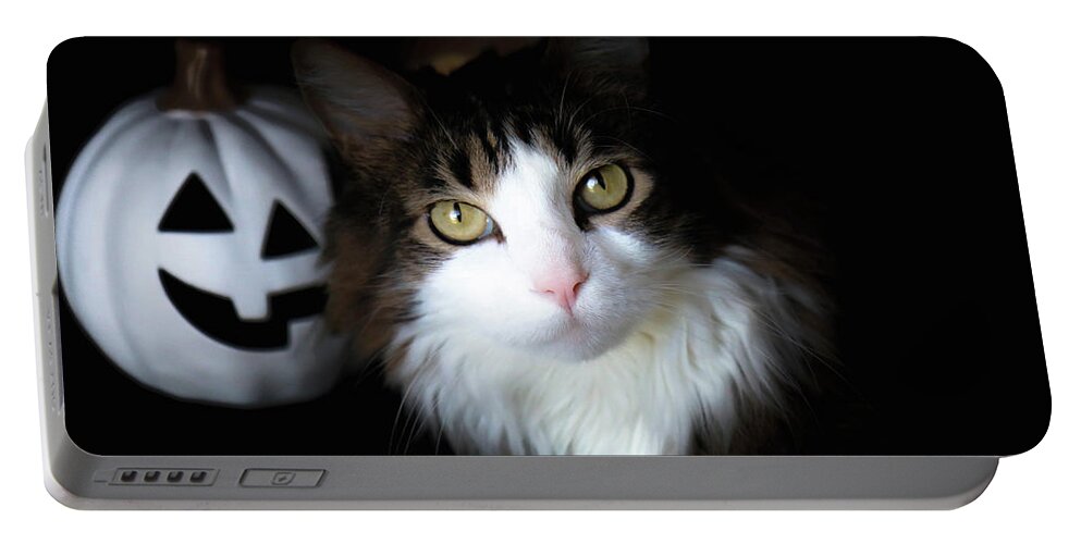 Halloween Portable Battery Charger featuring the photograph Happy Halloween Cat by Veronica Batterson