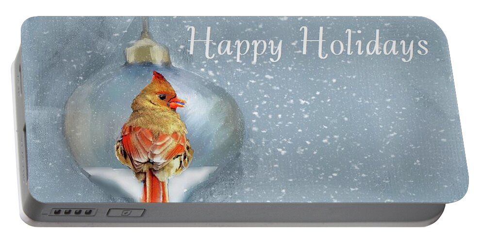 Female Northern Cardinal Portable Battery Charger featuring the photograph Happy Holidays from Our House to Your House by Janette Boyd
