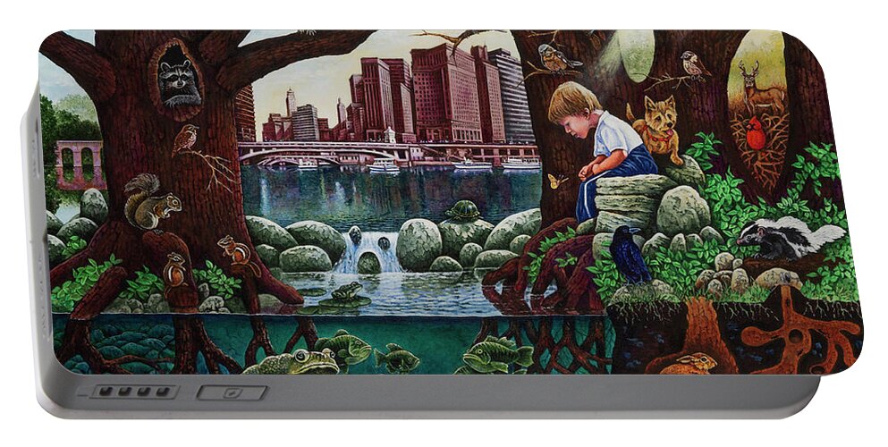 Fish Portable Battery Charger featuring the painting Happy Hollow by Michael Frank