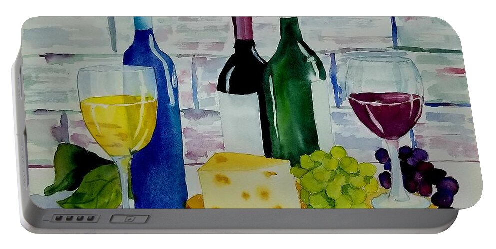 Wine Portable Battery Charger featuring the painting Happy Hour by Ann Frederick