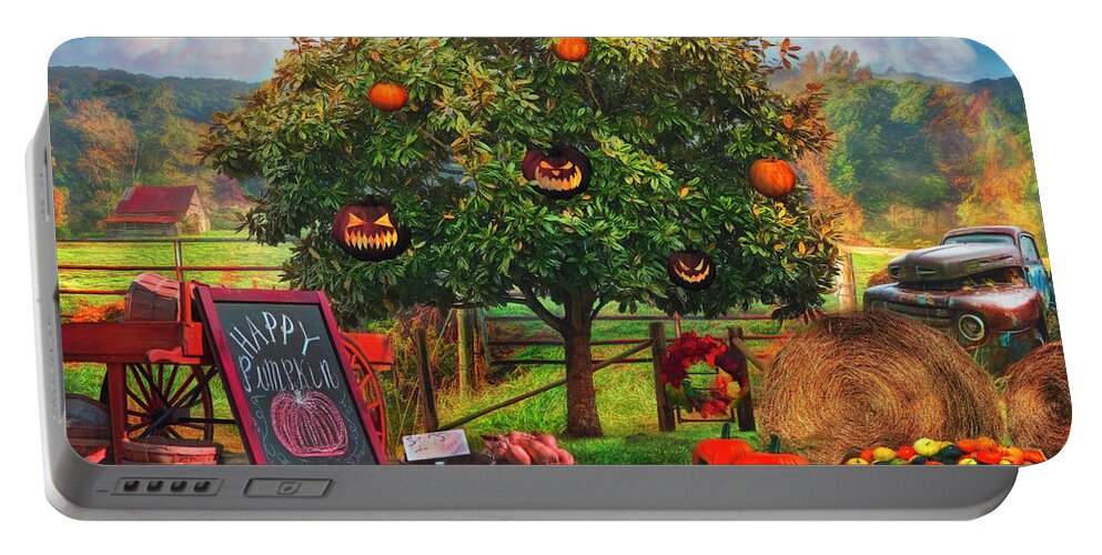 Barn Portable Battery Charger featuring the photograph Happy Pumpkin Season Painting by Debra and Dave Vanderlaan