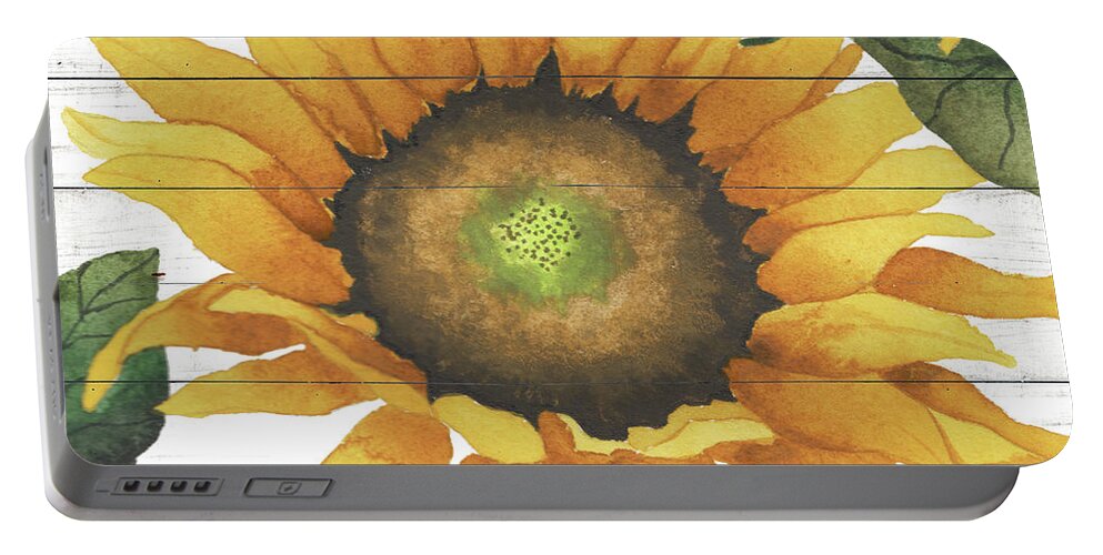 Happy Portable Battery Charger featuring the mixed media Happy Sunflower I by Elizabeth Medley