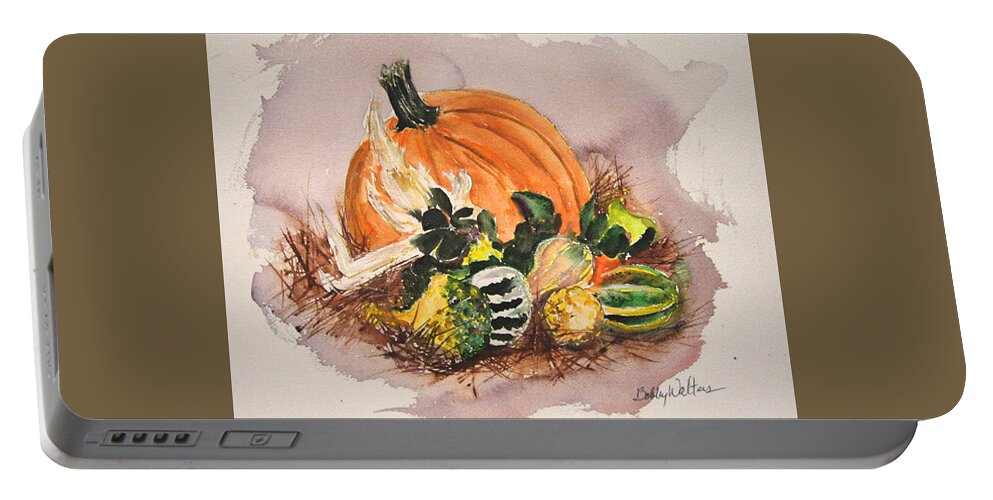 Pumpkin Portable Battery Charger featuring the painting Happy Thanksgiving by Bobby Walters