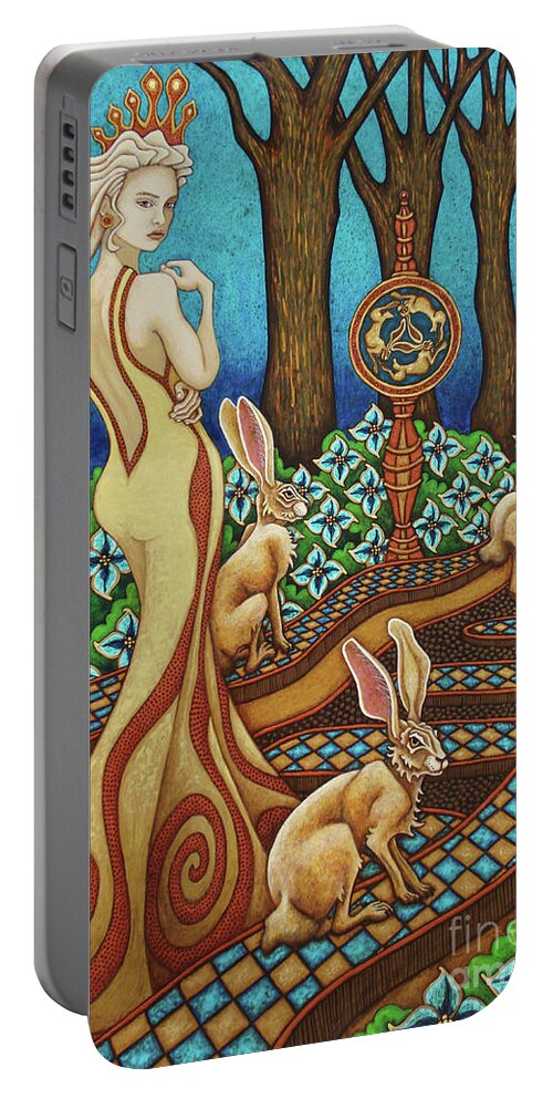 Hare Portable Battery Charger featuring the painting Hare Majesty Returns by Amy E Fraser