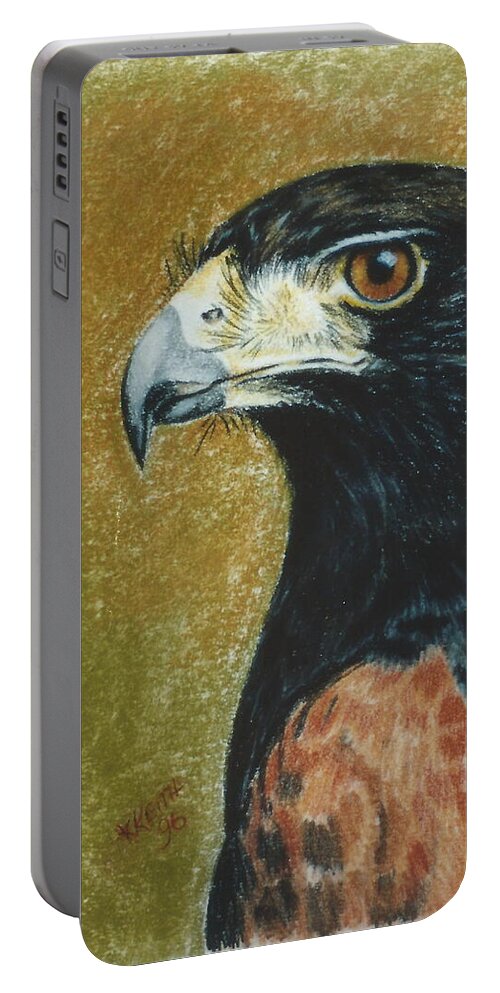 Hawk Portable Battery Charger featuring the pastel Harris Hawk by Barbara Keith