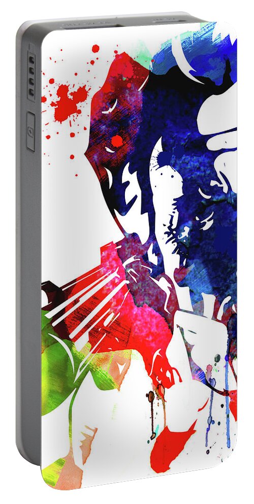 Movies Portable Battery Charger featuring the mixed media Harry with a Gun Watercolor II by Naxart Studio